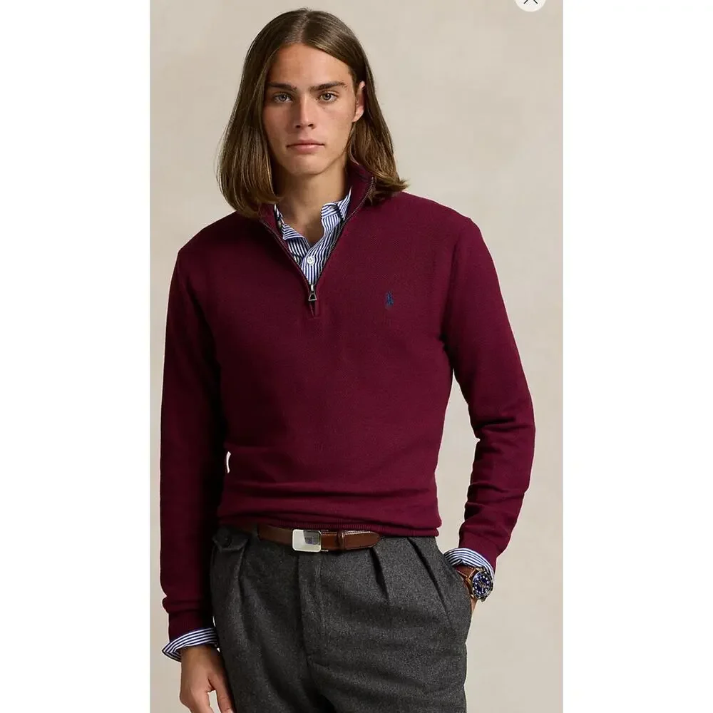 Polo Ralph Lauren Luxury Jersey Quarter-Zip Pullover‎ Burgundy Size XL